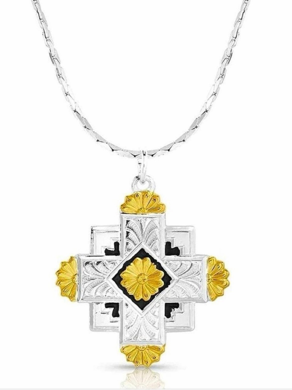 Silver and Gold Floral Cross Promise Montana Legacy Pendant Necklace